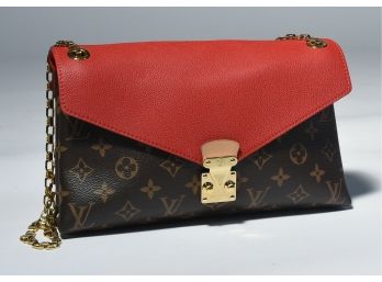 Louis Vuitton Pallas Chain Brown & Red Monogram Canvas Calfskin Leather Shoulder Bag