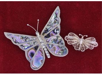 2 Silver Butterfly Pins