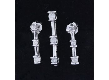 Pr Of 10k Diamond Bar Earrings With Matching Pendant