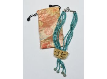Asian Multi Strand Turquoise And Bone Necklace