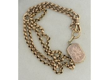 Victorian 14k Gold Watch Chain And Locket