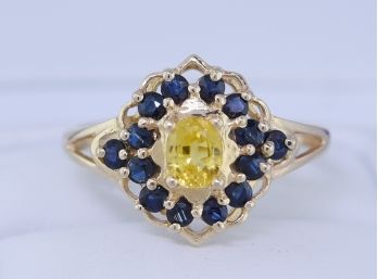 14K Yellow & Blue Sapphire Ring