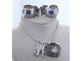 Sterling Creel And Fish Necklace & Earrings