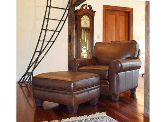 Fine Quality Smith Brothers Of Berne Brown Leather Club Chair And Ottoman (CTF30)