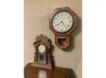 Seth Thomas Oak Schoolhouse Clock & Walnut Gingerbread Clock (CTF20)