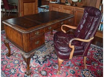 Seven Seas By Hooker Furniture Chippendale Style Desk & Leather Arm Chair (CTF50)