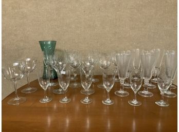 24 Pcs Assorted Stemware & Sea Green Glass Vase (CTF10)