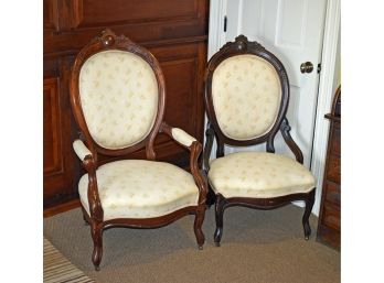 Two Victorian Carved Walnut Parlor Chairs (CTF 20)