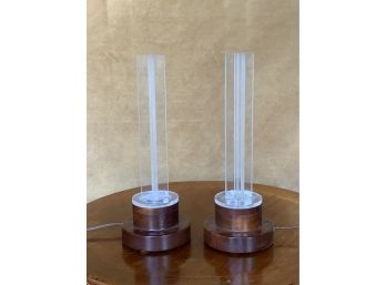 Pr Lucite Indirect Lamps On Walnut Base (CTF10)