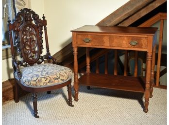 19th C. Carved Black Walnut Gothic Chair & 19th C. Walnut/Mahogany Dressing Table (CTF20)