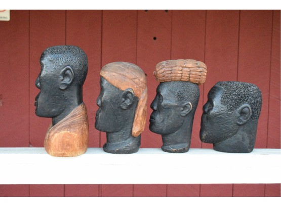 Four Vintage Carved Wood Busts By Jamaican Artist  V. Trepier (CTF10)