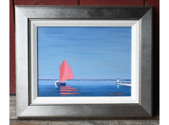 Min H. Rhee Oil On Canvas, Boat With Red Sail (CTF10)