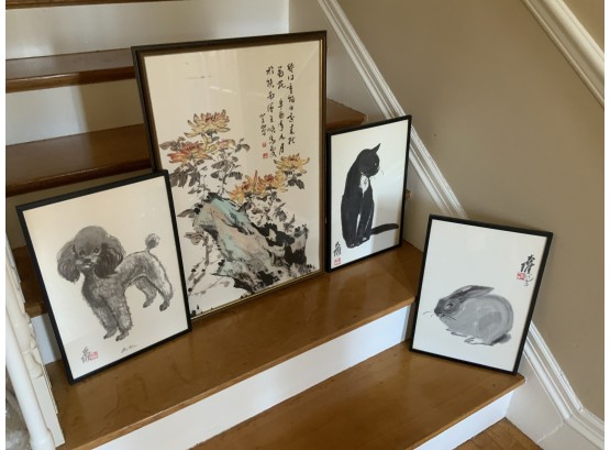 Asian Art Lot ,Prints And Watercolor, 4pcs (CTF 0)