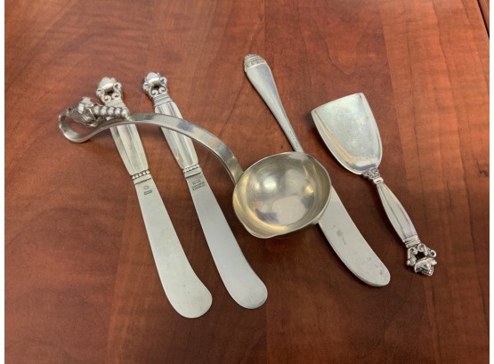 Georg Jensen Sterling And Other, 5 Pieces (CTF10)