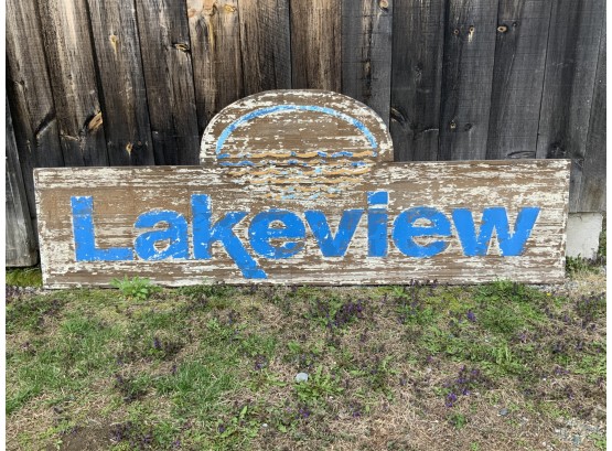 Carved And Painted Cedar Sign, Lakeview (CTF10)
