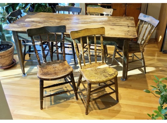 Six Antique Country Plank Seat Chairs (CTF20)