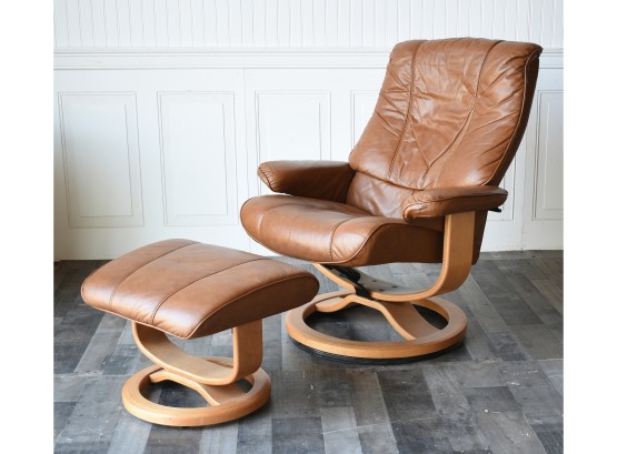 Palliser Brown Leather Chair &  Ottoman (CTF20)