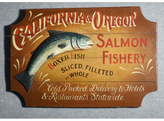 Painted And Carved Wood Salmon Fishery Trade Sign (CTF10)