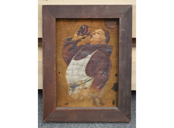 Antique Painting On Leather, Man Drinking Wine (CTF10)