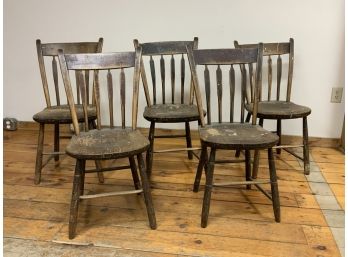 Five Country Windsor Thumb-back Side Chairs In Old Color (CTF20)