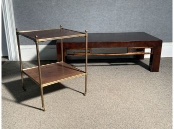 Modern Coffee Table & Two-tiered Brass/wood Stand (CTF10)
