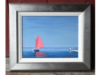 Min H. Rhee Oil On Canvas, Boat With Red Sail (CTF10)