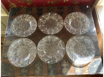 Set Of Six Frosted Glass Art Deco Dancer Motif Plates (CTF10)