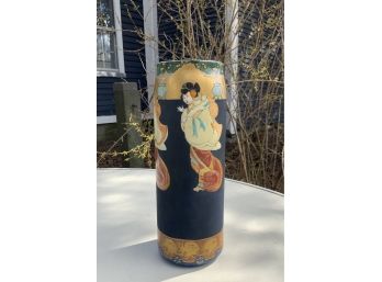 American Belleek Hand Painted Asian Motif Porcelain Vase (CTF10)