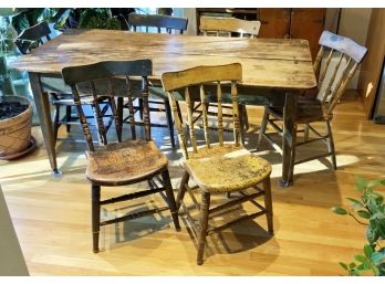 Six Antique Country Plank Seat Chairs (CTF20)