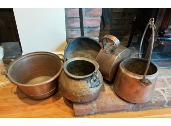 Assembled Lot Of Antique Copper Cook Ware, 5pcs (CTF10)