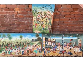 Three S. Desik Haitian Oil On Canvas Paintings (CTF10)