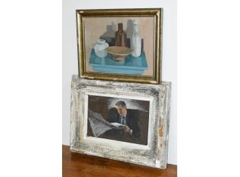 Two Mid-century Oil Paintings: Still Life On Canvas, W. Beerman And Portrait Signed Marion (CTF10)
