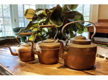 Three Antique Copper Tea Pots (CTF10)