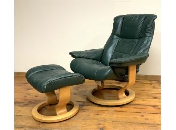 Ekornes Stressless Reclining Green Leather Lounge Chair And Ottoman (CTF 20)