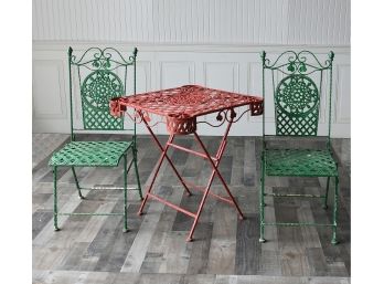 Heavy Vintage Iron Folding Bistro Table &Two Chairs (CTF20)