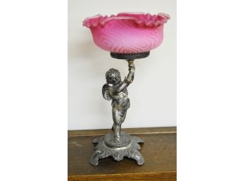 Antique Figural Centerpiece With Ruffled Satin Glass Bowl (CTF10)