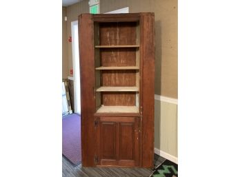 Early Country Shallow Corner Cupboard In Red Stain (CTF30)