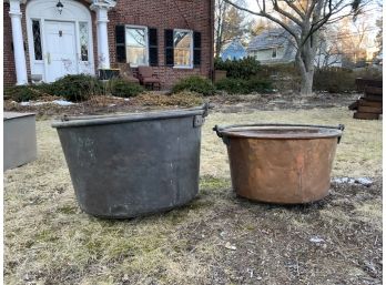 Two Large Size Antique Copper Cauldrons With Handles (CTF10)