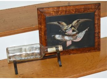 Framed Feather Work Patriotic Eagle & Ship-in-a-bottle (CTF10)