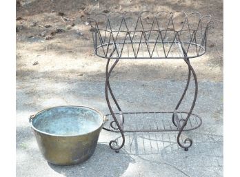 Vintage Wire Planter Along With Old Brass Bucket With Swing Handle (CTF10)
