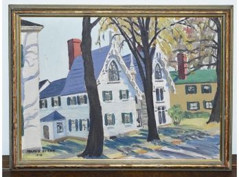 Nancy Byron 1941 Signed Oil On Artist Board, New England Village Scene (CTF10)