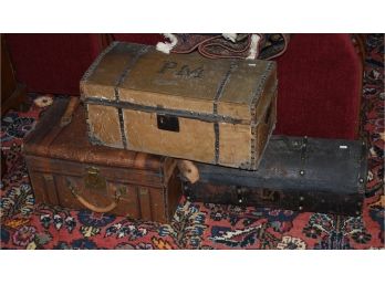 Three Antique Leather And Hide Skin Boxes (Lot 2 Of 2) N (CTF10)