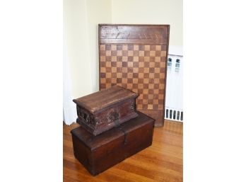 Two Antique Boxes And Game Board, 3pcs (CTF10)