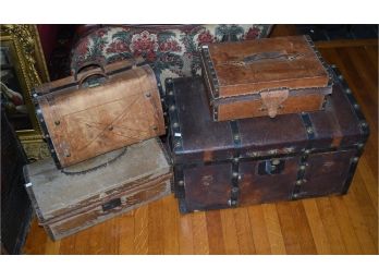 Four 19th C. Leather And Hide Covered Boxes (1 Of 2 Lots) (CTF10)