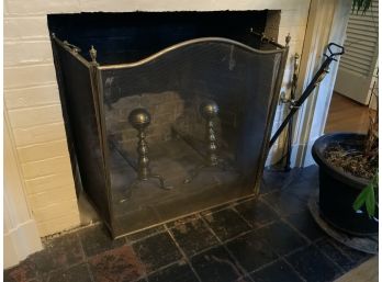 Period Fireplace Andirons And Later Screen (CTF20)