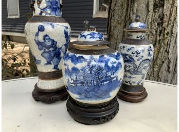 Asian Blue And White Porcelain, 3pcs (CTF10)