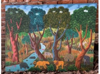 Large Haitian Oil On Canvas, Signed J. Pierre (CTF10)