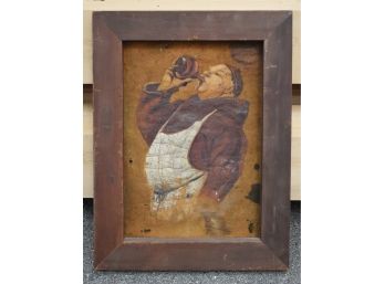 Antique Painting On Leather, Man Drinking Wine (CTF10)
