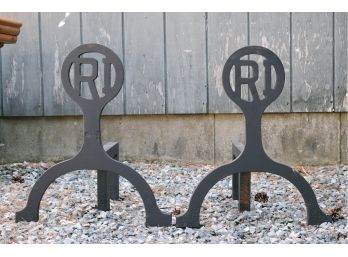 Artisan Made Steel Andirons With Integrated Initials RI (CTF10)