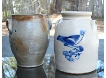Two Antique Decorated Two Gallon Stoneware Crocks (CTF10)